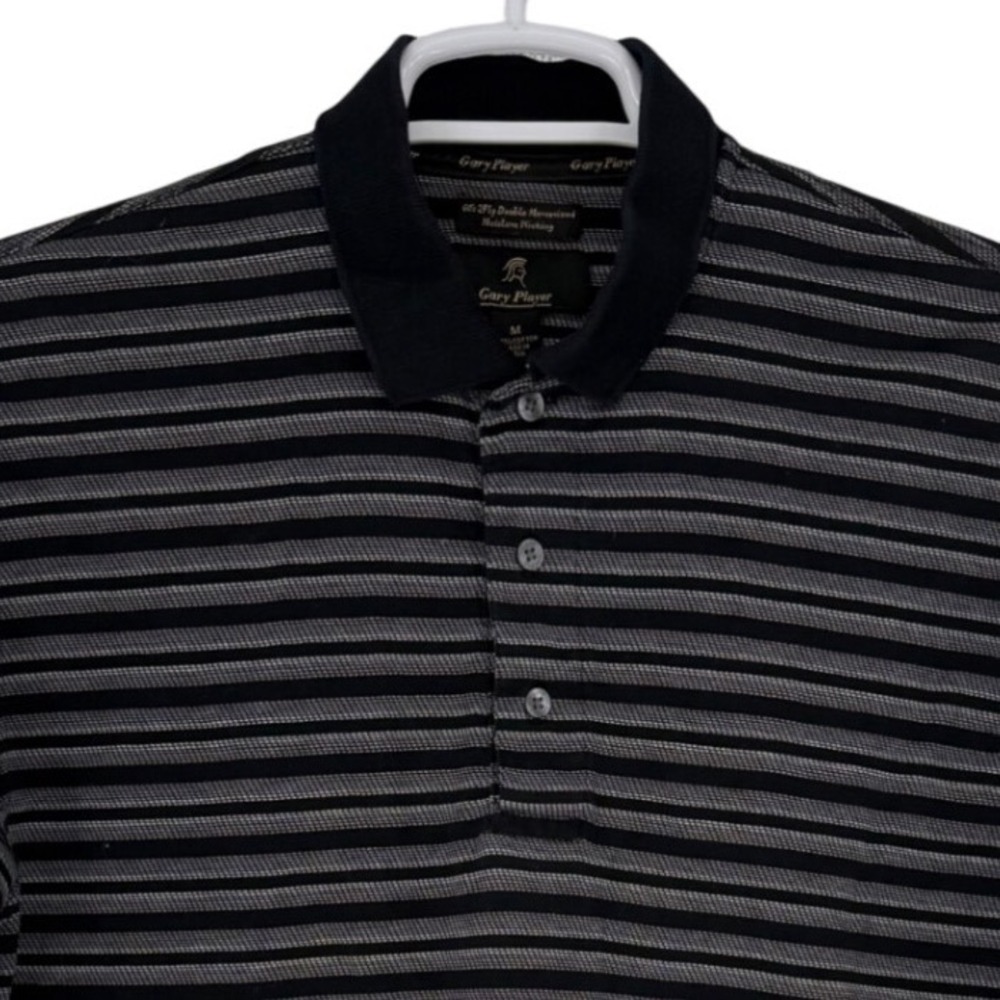 Gary Player Mens Black Grey Striped Mercerized Cotton Polo Shirt Size M